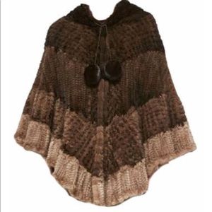 Knitted Ombre Mink Poncho with Hood